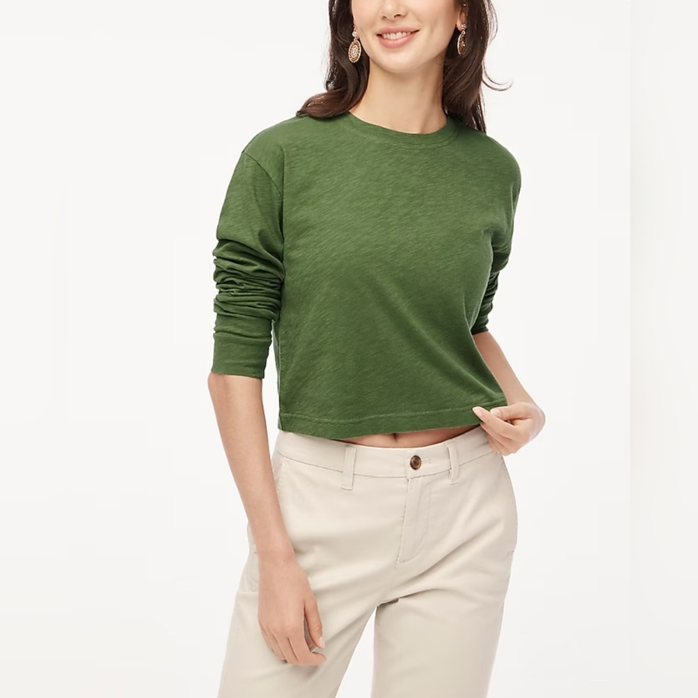 NWT J Crew Long-sleeved Cropped Crewneck Tee (sz xs, green)